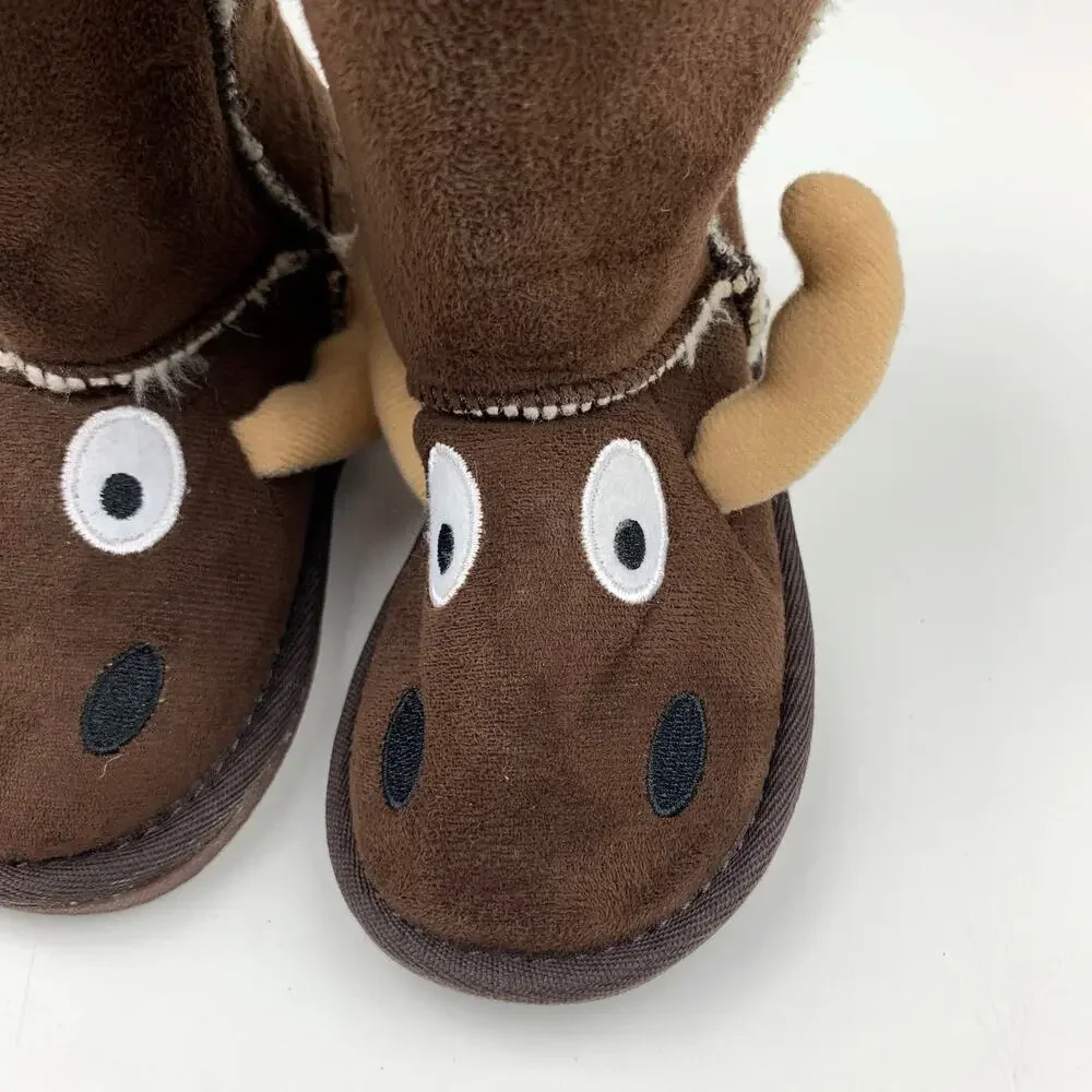 Lazy One Moose Boots Brown Pull On Lined Kids Boys Girls Size S 8 9